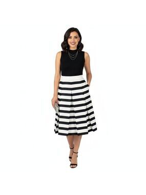 FEMME Black White Striped Midi Skirt XS/S | Old Money Quiet Luxury Parisian Chic